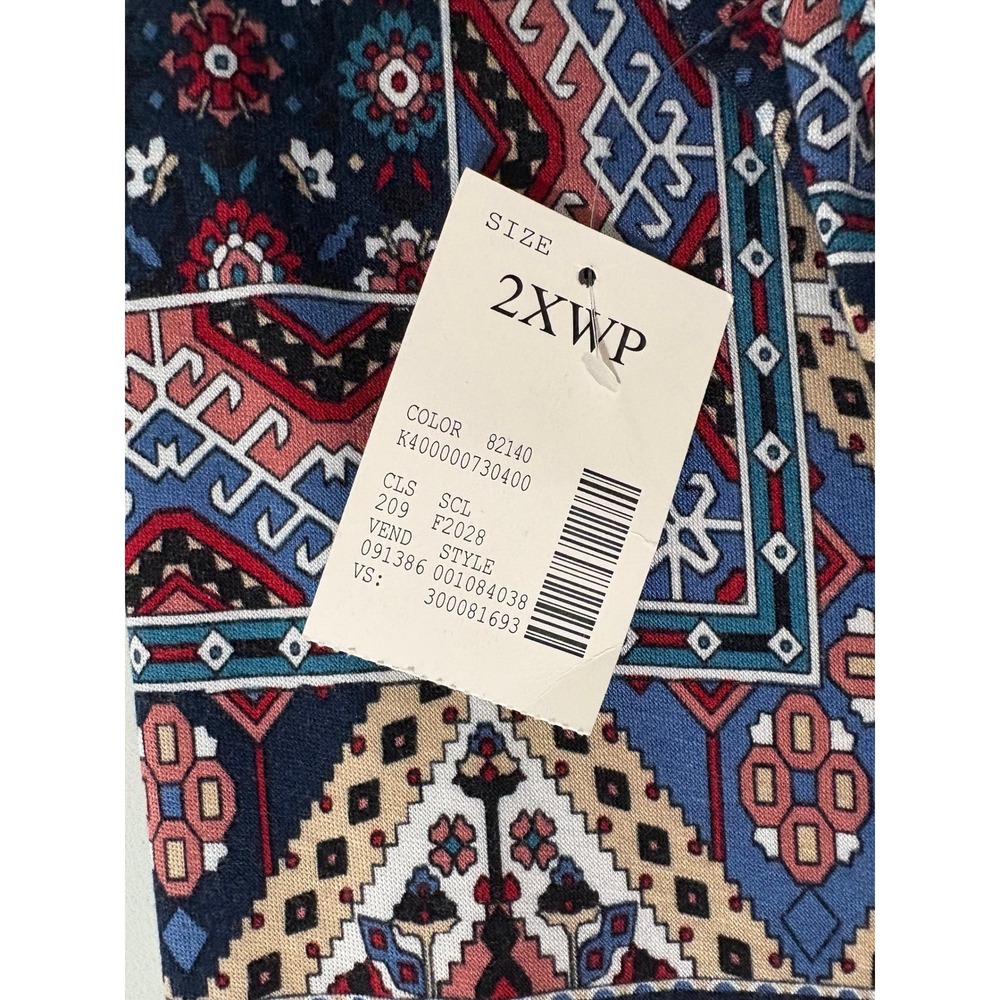 Catherines Geometric 3/4 Sleeve Tunic Top Size 2XWP Blue Stretch Slinky Boho - Picture 5 of 9